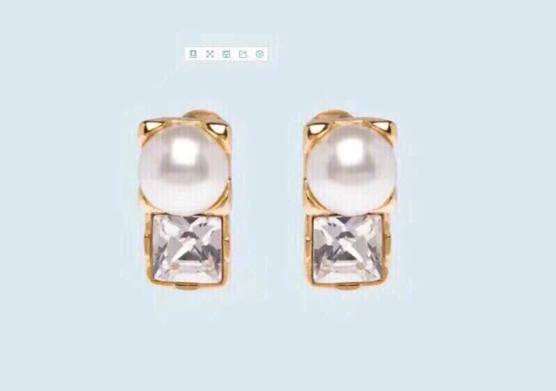 Miu Miu Gold Tone Pearl and Crystal Stud Earrings